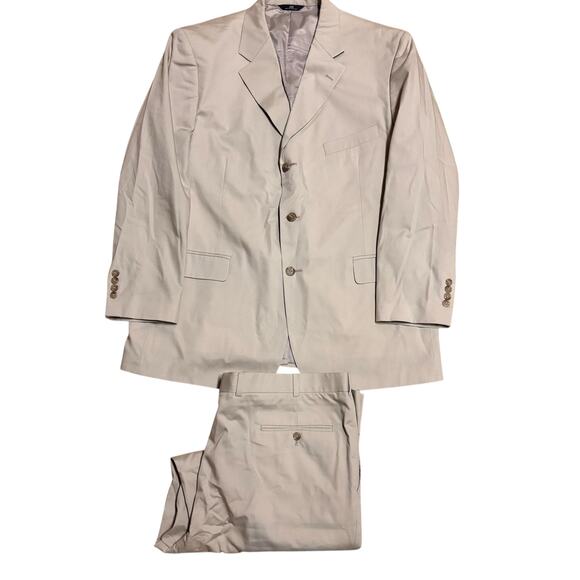 Brooks Brothers Suit Tan Stone 46R Cotton Blend Stretch Jacket 41x29 Pleats Pant - Picture 8 of 11